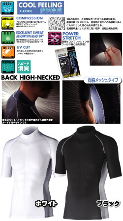 (BTパワーストレッチ)クールコンプレッション半袖ハイネックサイドメッシュタイプ夏用『2カラー』【接触冷感・吸汗速乾・消臭】【クールインナー】【auktn】【RCP】【あす楽対応】【楽ギフ_包装】