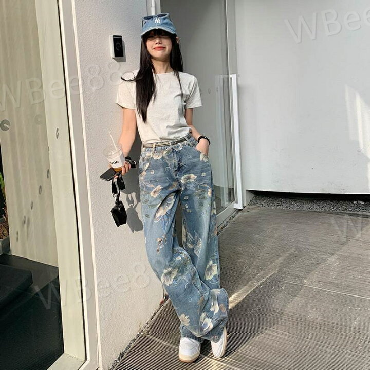 楽天市場】デニムパンツ ジーンズ ジーパン 花柄 デニム ズボン 淡色 