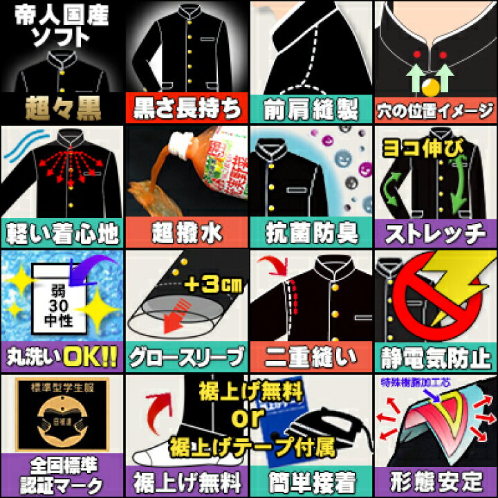 楽天市場】学生服 上着 日本製プレミアム ウールを超える究極の黒 形態 