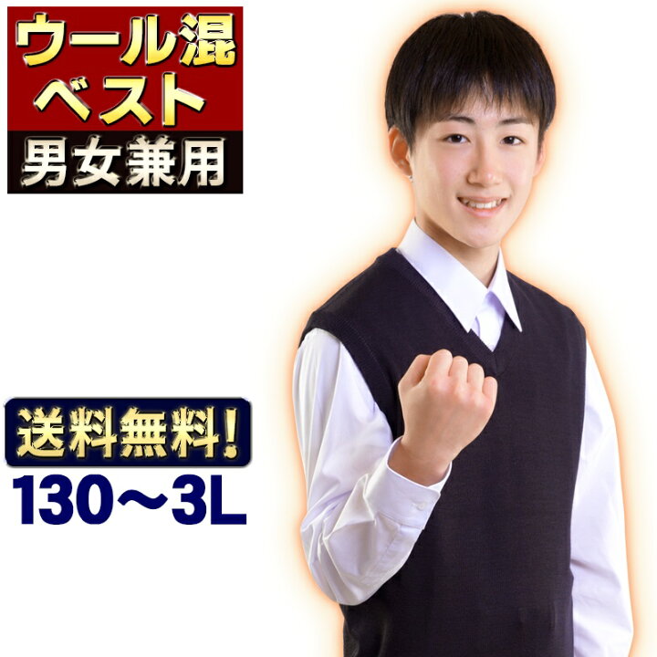楽天市場 学生服 ベスト 暖かウール レビュー投稿で500円offクーポン発行 制服 男女兼用 濃紺 通学用 Vネック スクールベスト ネイビー 高校生 中学生 小学生 男子 メンズ 男の子 女子 女の子 ユニセックス ニット アクリル 毛 160 170 175 180 185 S M L Ll 3l