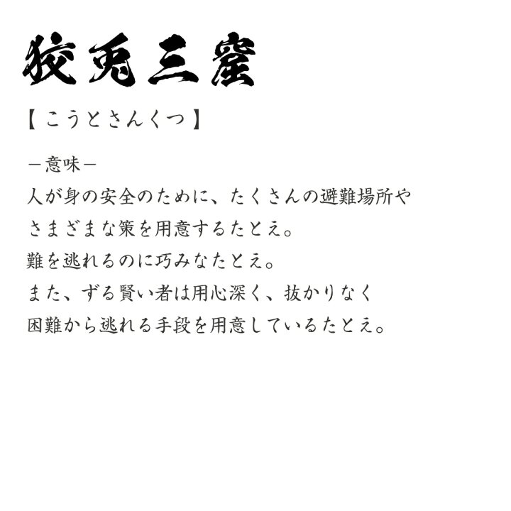 楽天市場 プレゼントにもオススメ 狡兎三窟 こうとさんくつ オリジナル Tシャツ 書道家が書く おすすめ プリント Tシャツ 四字熟語 メンズ レディース キッズ S M L Ll Xl Xxl 1 130 140 150 G S G M G L つなぎ服と作業服のワークプロ