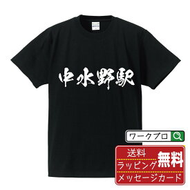 中水野駅 (なかみずのえき) オリジナル プリント Tシャツ 書道 習字 【 駅名・鉄道 】 メンズ レディース キッズ S M L LL XL XXL 120 130 140 150 G-S G-M G-L 【 おもしろ Tシャツ 面白いtシャツ 男性 女性 子供 チーム サークル 等 】