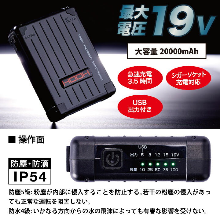 楽天市場】HOOH 鳳凰 空調作業服 セット サイドファン仕様 半袖  