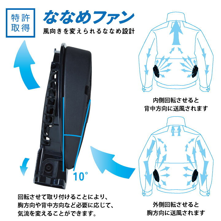 楽天市場】空調風神服 24V ななめファン フラットファン バッテリー 