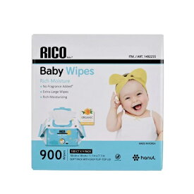 【900枚入】RICO 赤ちゃん用 おしりふき（100枚個装x9個）出産祝 高保湿 蓋付き 大判厚手 無香料 BABY WIPES 衛生用品 ウェットティッシュ 介護 大容量 コストコ