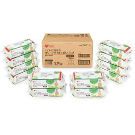 プラスハート トイレに流せるオリーブオイルのおしりふき フタ付 80枚 x 12個 PH FLUSHABLE WIPE まとめ買い ストック 大容量 ギフト
