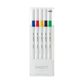 （まとめ）三菱鉛筆 水性サインペン EMOTT5色セット No.1 ビビッドカラー PEMSY5C.NO1 1パック【×3セット】