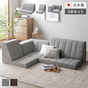 コーナー ソファセット 3点セット ライトグレー ハイバック リクライニング ホットカーペット可 フロアソファー 組立品【代引不可】