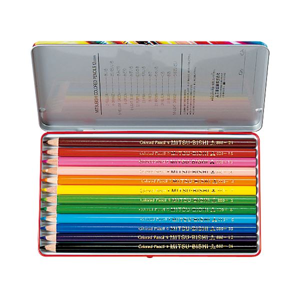 まとめ) 三菱鉛筆 色鉛筆880級12色（各色1本） K88012CP 1缶 日本製