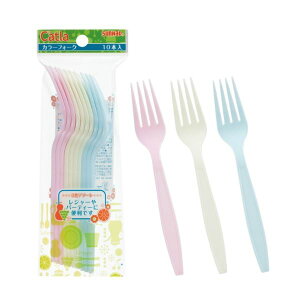 (まとめ) カラーフォーク/使い捨て食器 【17cm 10本入】 3色アソート プラスチック アウトドア パーティー 【×100個セット】