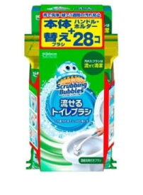 Johnson ジョンソン スクラビングバブル 流せるトイレブラシ 本体＋付け替え 28個 まとめ買い 大容量 ブラシ 使い捨て 付替え トイレ掃除 清掃 便器 洗浄 トイレ 本体セット 流せる 洗剤
