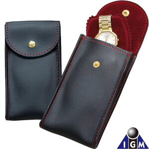 売れてます!【WATCH NAVI掲載商品】 お客様へのサービス品、販促、ギフトなど用途いろいろ 時計1本用レザーケース 黒皮 赤ステッチ 時計1本用レザーケース 5個セット【IG-ZERO57-1】