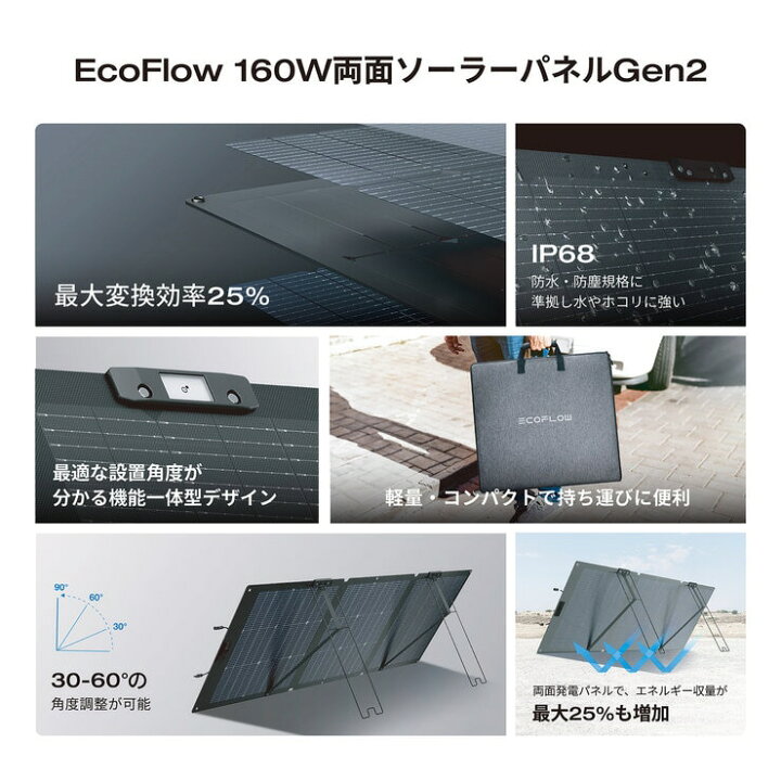 楽天市場】EcoFlow(エコフロー) 160W 両面ソーラーパネル Gen2 変換 