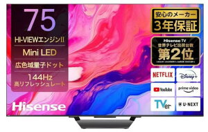 Hisense�n�C�Z���X 75�^ 4K Mini LED �ʎq�h�b�g�t���e���r 75U8N ���� ���掿 Android TV �X�}�[�g�e���r �f��ӏ� �Q�[�~���O �ȃG�l �Ǌ|���Ή�