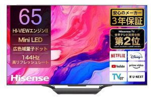 Hisense�n�C�Z���X 65�^ 4K Mini LED �ʎq�h�b�g�t���e���r 65U8N ���� ���掿 �X�}�[�g�e���r �f��ӏ� �Q�[�~���O HDR �ȃG�l ���^ �Ǌ|���Ή�