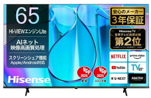 Hisense�n�C�Z���X 65�^ 4K�t���e���r 65E6N ��^ ���掿 �X�}�[�gTV �ȃG�l �Ǌ|���Ή� ���r���O�p �f��ӏ� �Q�[�~���O