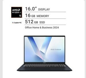 ASUS �m�[�gPC/Vivoboook/16.0�C���`/Copilot+PC/Ryzen AI 5 330/������ 16GB/SSD 512GB/�N���C�G�b�g�u���[/M1607KA-AI5COBU �n�C�X�y�b�N �����\ �w�� �r�W�l�X �ݑ�[�N �e�����[�N ���� �y�� �����^�� �R�X�p
