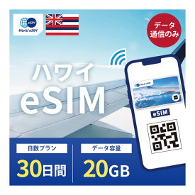 ハワイ eSIM 20GB データ通信のみ可能 ご利用日数30日 T-mobile AT&T SIM SIMカード プリペイドSIM 30日 ホノルル マウイ オアフ カウアイ モロカイ ラナイ ニイハウ カホオラウェ データ 通信 メールで受取 一時帰国 留学 短期 出張 海外 海外旅行