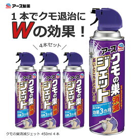 クモの巣消滅ジェット 450ml 4本 蜘蛛の巣 除去 クモ退治 駆除 忌避 寄せ付けない 予防 害虫対策 屋外 卵 屋外 玄関 庭 沖縄、離島不可