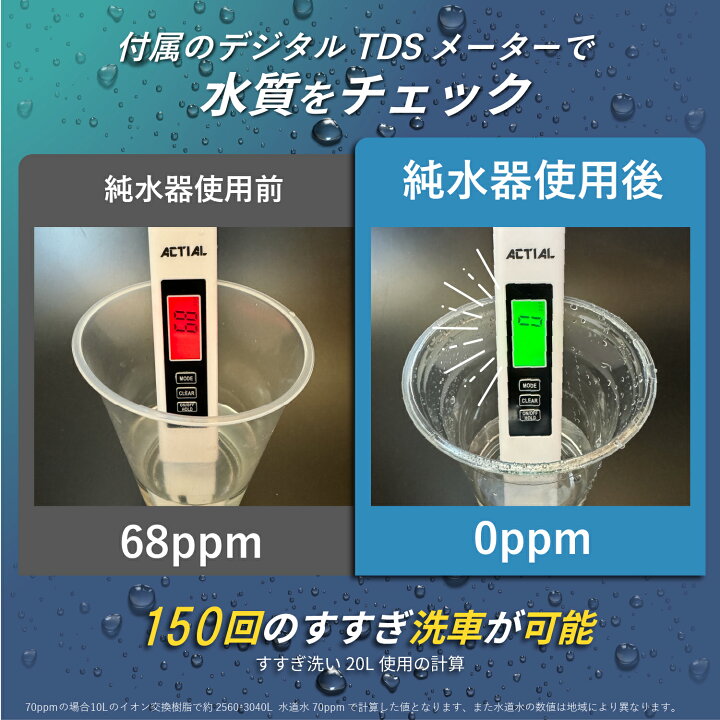 楽天市場】ACTIAL 純水器 切替式 イオン交換樹脂 洗車 10.8L TDS 