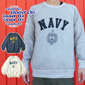 ＼ポイント7倍 3/30 限定／グッドオン Good On トレーナー メンズ レディース NAVY ラグランクルースウェット トップス プルオーバー カットソー コットン カレッジプリント カジュアル 長袖 裏毛 ネイビー ホワイト グレー ウェア アパレル 服 日本製 送料無料 あす楽 evid