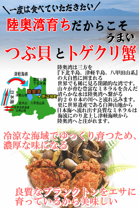 楽天市場】即日発送！青森 陸奥湾産 つぶ貝とトゲクリ蟹オスのセット