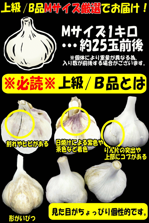 楽天市場】新物☆最安挑戦!!あす楽 にんにく 青森 1kg B品 M