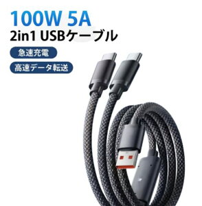 Type-C �P�[�u�� 100W �}���[�d PD 2in1 �^�C�vc 2�� �����[�d iPhone 17 16 15 iPad MacBook Android Huawei Galaxy �X�}�z �^�u���b�g PC USB Type-C�P�[�u�� �f�[�^�ʐM ��� 2in1�P�[�u��100w AC