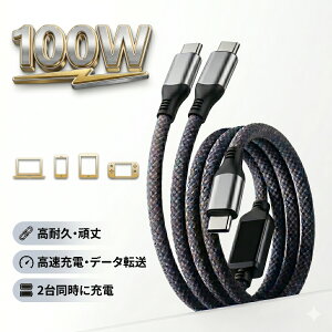 Type-C �P�[�u�� 100W �}���[�d PD 2in1 �^�C�vc 2�� �����[�d iPhone 17 16 15 iPad MacBook Android Huawei Galaxy �X�}�z �^�u���b�g PC USB Type-C�P�[�u�� �f�[�^�ʐM ��� 2in1�P�[�u��100w AC
