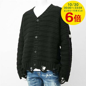 【10/30限定!ポイント6倍】 エムエムシックス メゾンマルジェラ MM6 Maison Margiela メンズ カーディガン SH0HP0005 M13040 BLACK ブラック 900 ニット 長袖 Vネック加工 7ゲージ ミドルゲージ ドロップシ