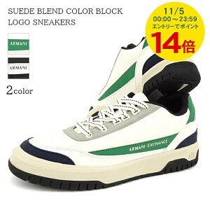 y11/5I|Cg14{z A}[j GNX`FW ARMANI EXCHANGE Y Xj[J[ SUEDE BLEND COLOR BLOCK LOGO SNEAKERS XUX178 XV764 OFF WHITE GREEN ItzCg O[ S435 BLACK BLACK ubN K001 V