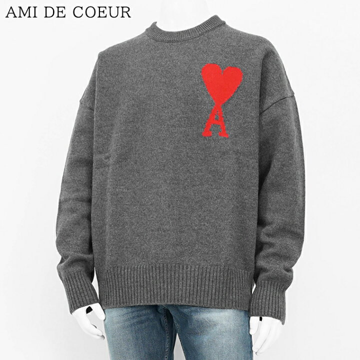 楽天市場】アミ AMI メンズ ニット AMI DE COEUR UKS002 018 GREY RED  