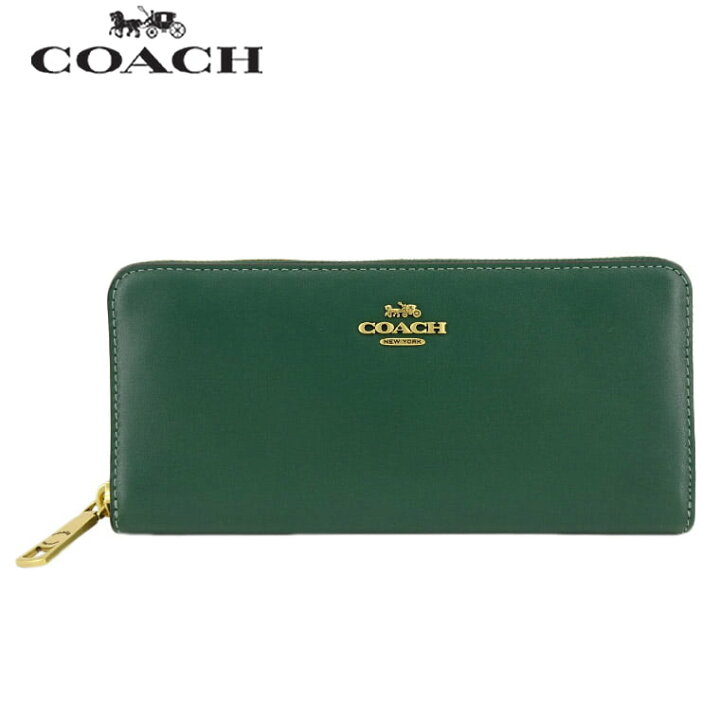COACH コーチダブルジップポーチ長財布リストレット ダークパイン緑色