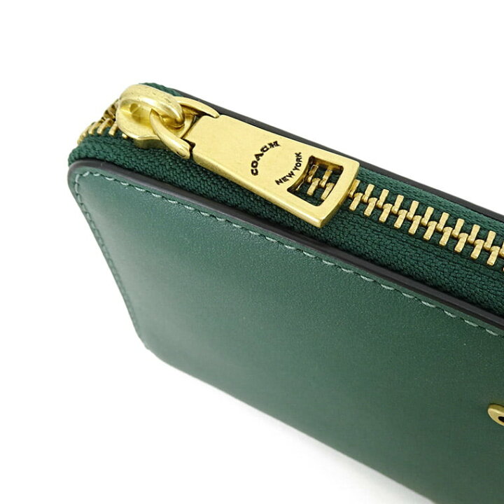 COACH コーチダブルジップポーチ長財布リストレット ダークパイン緑色