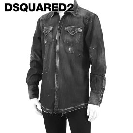 ディースクエアード DSQUARED2 メンズ デニムシャツ CLASSIC WESTERN SHIRT S71DM0620 S30826 ウォッシュブラック 900 長袖シャツ ウエスタンシャツ ウォッシュ ダメージ リペア ブリーチ 【プレミアムSTOCK-23SS】