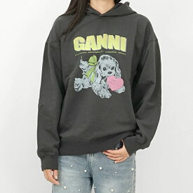 ガニー GANNI レディース パーカー T4360 PHANTOM チャコールグレー 252 プルオーバー フーディー スウェット 長袖 ウォッシュ加工 【プレミアムSTOCK-25AW】