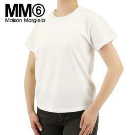 エムエムシックス メゾンマルジェラ MM6 Maison Margiela レディース Tシャツ S52GC0265 S24312 ホワイト 100 半袖 カットソー クルーネック ロゴ クロップド丈 【プレミアムSTOCK-23SS】