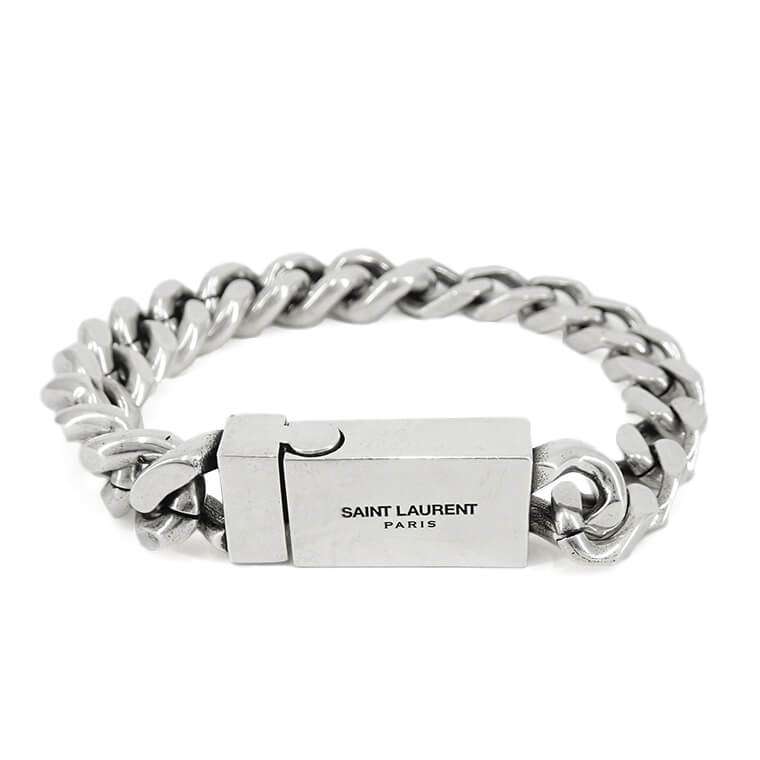 【1/1限定！ポイント最大15倍】 サンローラン SAINT LAURENT メンズ レディース ブレスレット CURB CHAIN BRACELET 731208 Y1500 OXIDIZED SILVER シルバー 8142 カーブ チェーン ブレスレット アクセサリー 小物 プレゼント 誕生日 【2024秋冬新作】