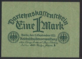 【紙幣】ドイツ・ワイマール共和国 1 Mark 1922年