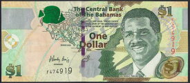 【紙幣】バハマ 1 dollar リンデン・ピンドリング首相 2008年