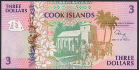 【紙幣】クック諸島 3 dollars 現地民の生活風景 1992年