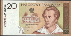 【紙幣】【記念紙幣】ポーランド 20 zlotych 詩人ユリウス・スロワチク生誕200年記念 2009年(ホルダー紙付き)