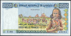 【紙幣】ジブチ 2000 francs 若い女性とラクダの隊列 1997-2008年