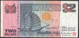 【紙幣】シンガポール 2 dollars 1992-1997年 美