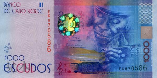 未使用紙幣 カーボヴェルデ共和国 1 000 Escudos di 音楽家Code 2015年 Dona 最安値 国内送料無料
