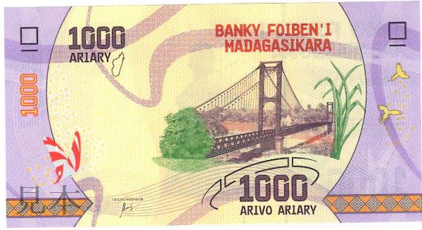 新品未使用正規品 未使用紙幣 マダガスカル 1 000 2017年 ブランド品 巨大吊り橋 ariary