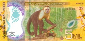 【紙幣】コスタリカ 5000 colones オマキザル/アルフレド・ゴンサレス・フローレス大統領 2020年 ポリマー紙幣