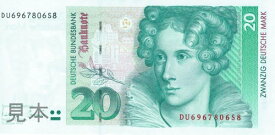 【紙幣】【レア!!!】ドイツ 20 Deutsche Mark 詩人アネッテ・フォン・ドロステ＝ヒュルスホフ 1991年