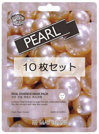 フェイスマスク 10枚セット MAY ISLAND Real Essence Pearl Mask Pack REマスクパック P シートマスク パック パール 真珠 活力 トーンアップ 保湿 滑らか 健康な肌 【国内発送】【送料無料】