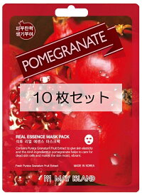 フェイスマスク 10枚セット MAY ISLAND Real Essence Pomegranate Mask Pack REマスクパック PO シートマスク パック ざくろ 栄養補給 たるみケア ツヤ　健康的な肌 【国内発送】【送料無料】